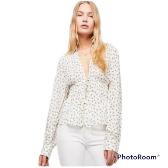 Free People Collette Button down Blouse Top Size Medium - Picture 6 of 8